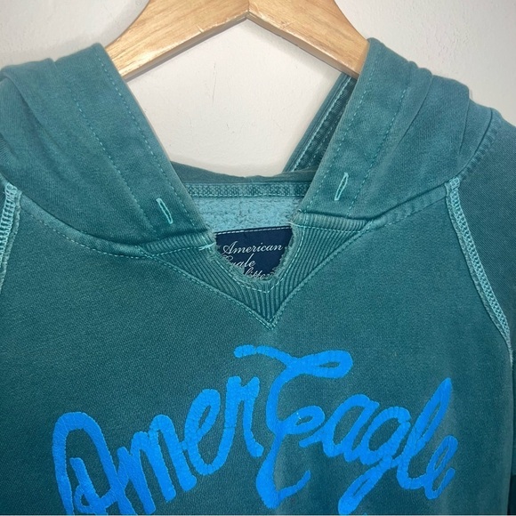 American Eagle Hooded Sweatshirt Green with Kangaroo Pocket Size Medium - Picture 6 of 8